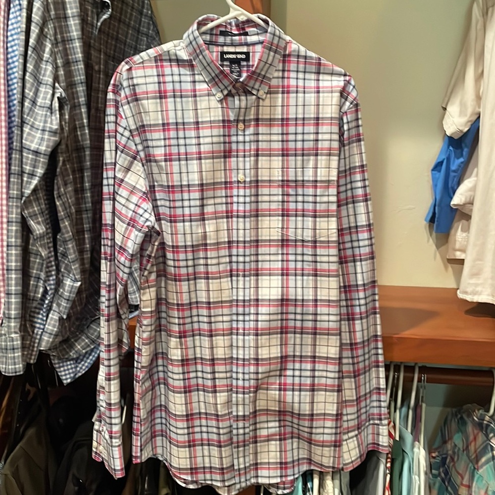 Lands’ End 16-16.5 L/T Tailored Fit No Iron Twill Men’s Button Down Shirt
